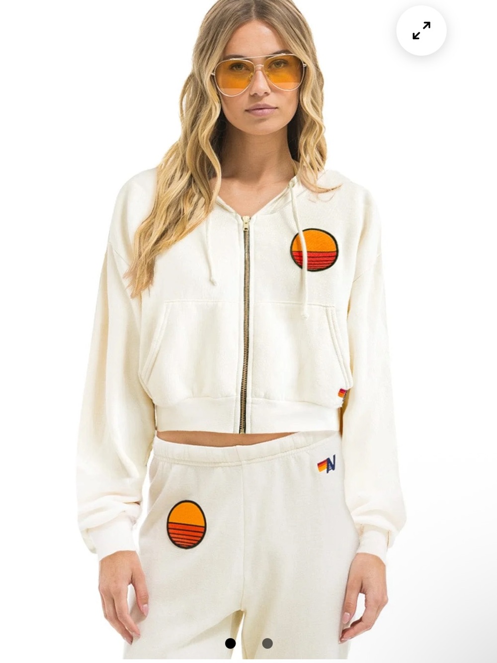 Aviator Nation Sunset Patch Cropped Zip Hoodie Relaxed Dove M - NWT